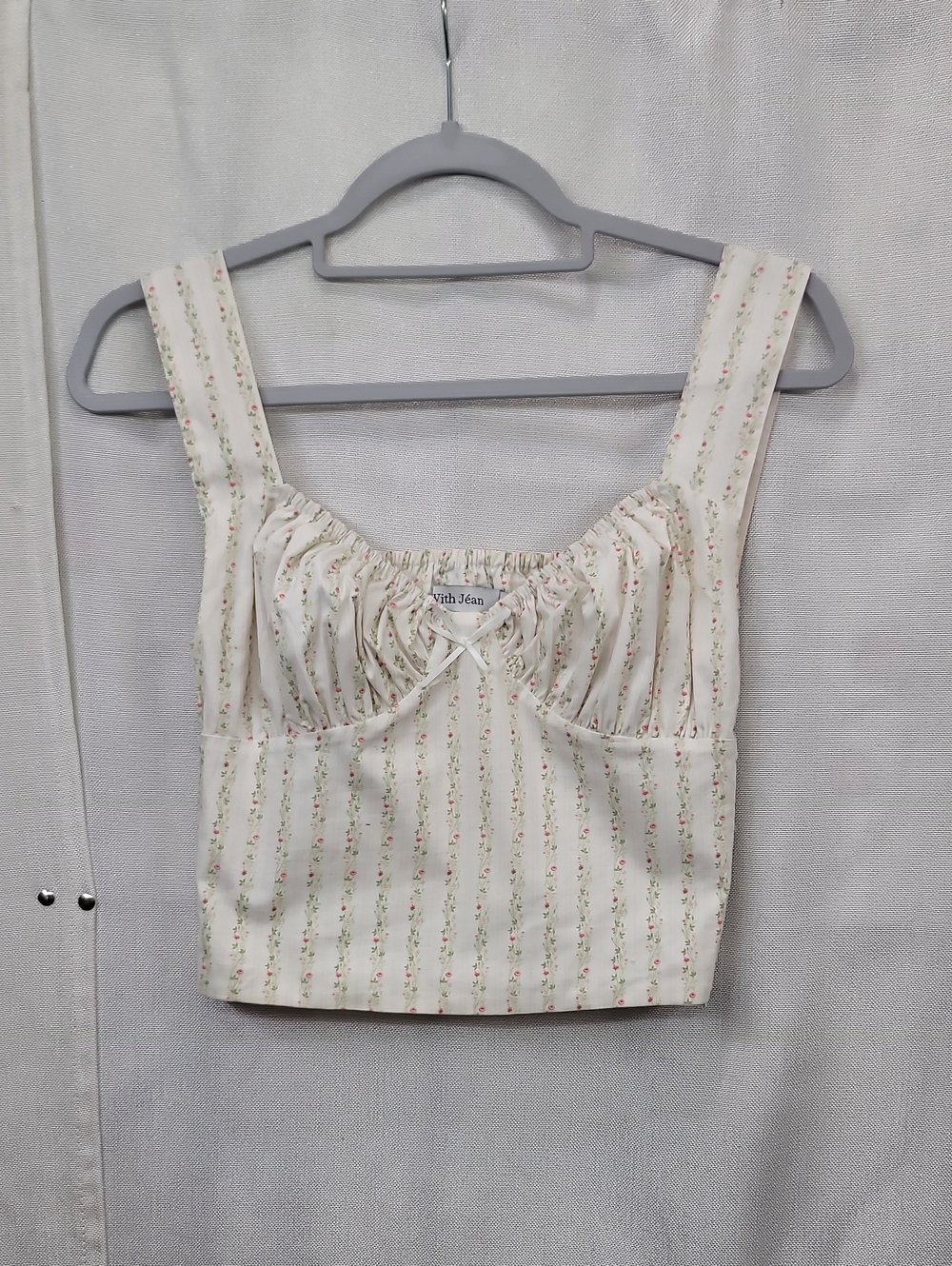 With Jean Milkmaid Cream Striped Floral Bustier Crop Top Size XS